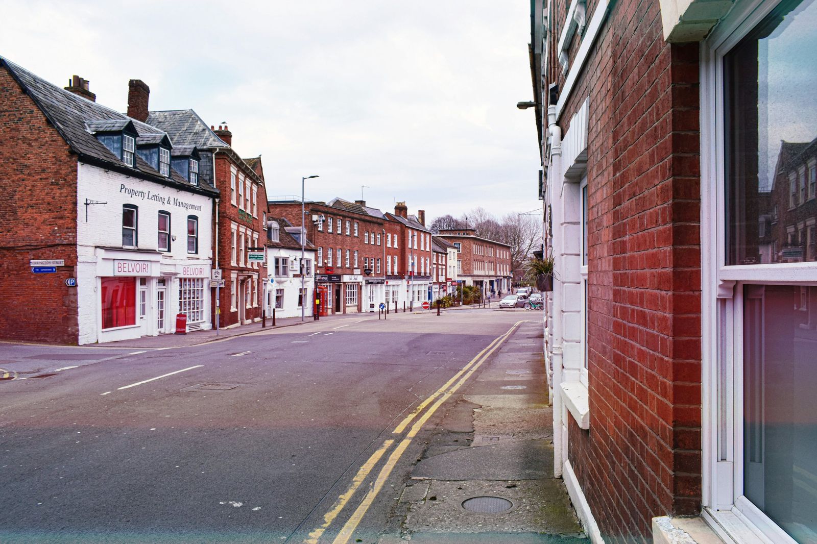 A red-brick town street